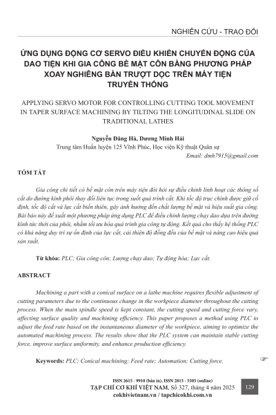 Ứng dụng động cơ servo điều khiển chuyển động của dao tiện khi gia công bề mặt côn bằng phương pháp xoay nghiêng bàn trượt dọc trên máy tiện truyền thống