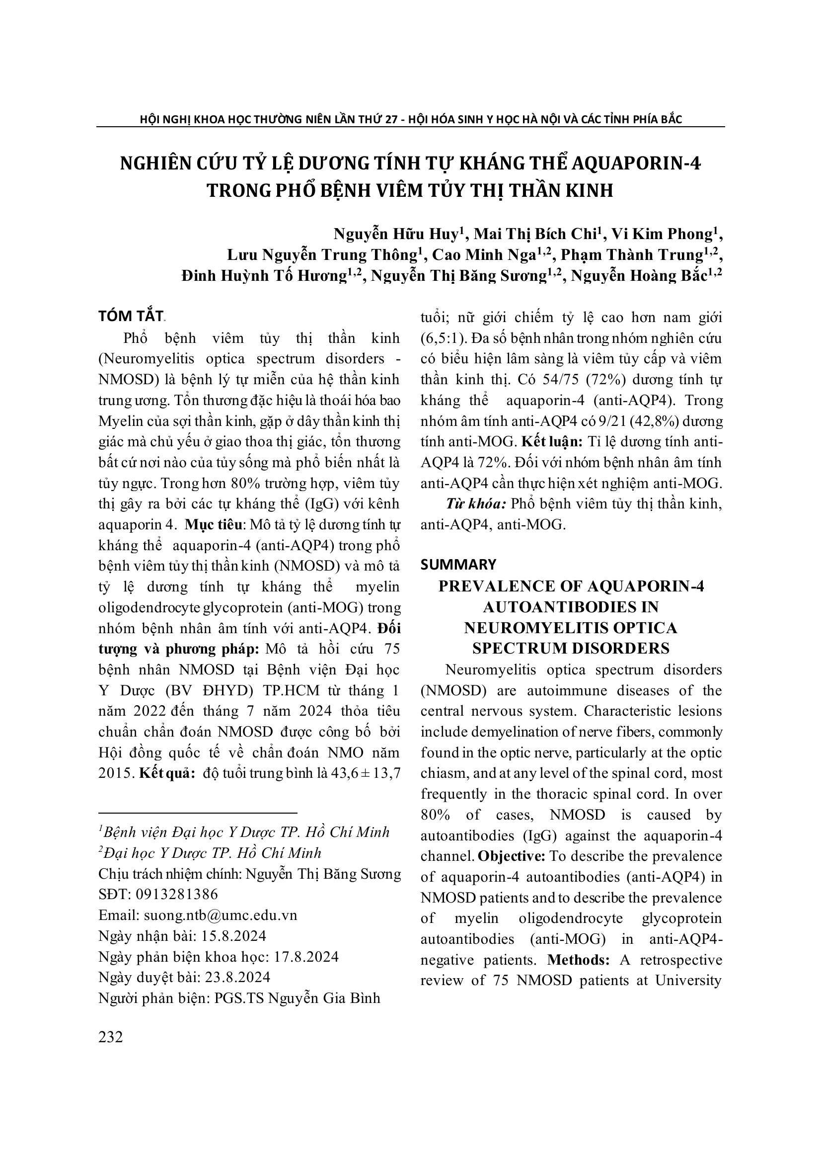 Nghiên cứu tỷ lệ dương tính tự kháng thể aquaporin-4 trong phổ bệnh viêm tủy thị thần kinh