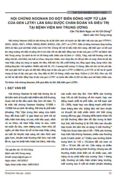 Hội chứng Noonan do đột biến đồng hợp tử lặn của gen LZTR1 lần đầu được chẩn đoán và điều trị tại bệnh viện nhi trung ương