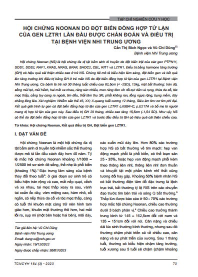 Hội chứng Noonan do đột biến đồng hợp tử lặn của gen LZTR1 lần đầu được chẩn đoán và điều trị tại bệnh viện nhi trung ương