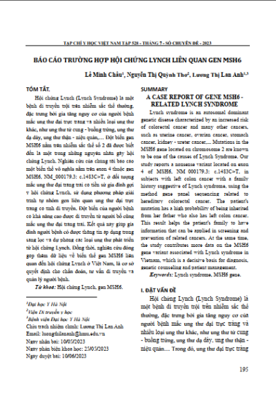Báo cáo trường hợp hội chứng lynch liên quan gen MSH6