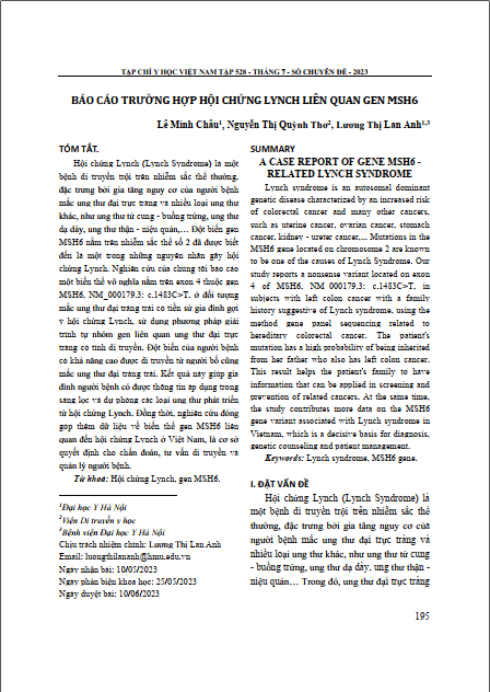Báo cáo trường hợp hội chứng lynch liên quan gen MSH6