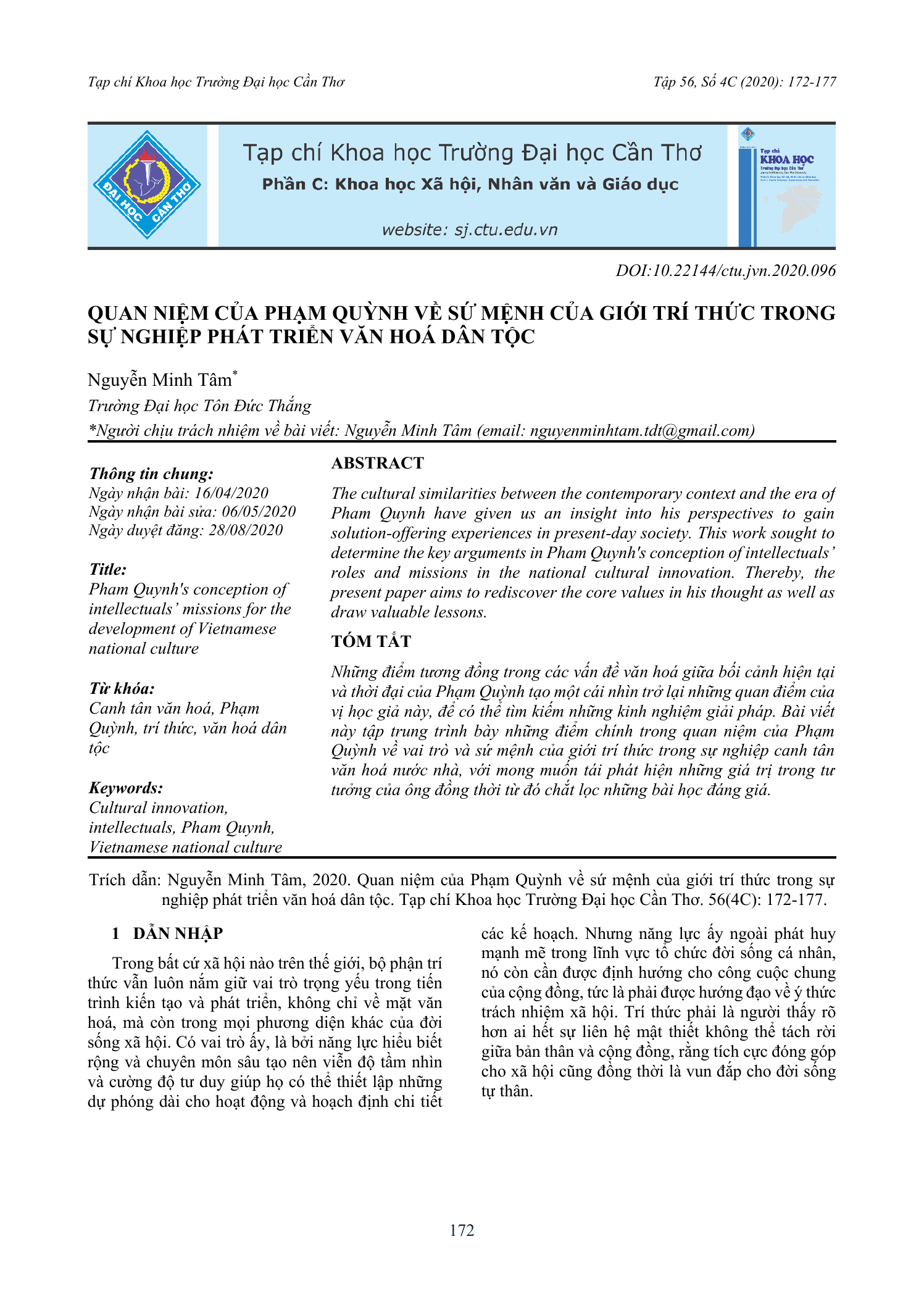 Quan niệm của Phạm Quỳnh về sứ mệnh của giới trí thức trong sự nghiệp phát triển văn hóa dân tộc