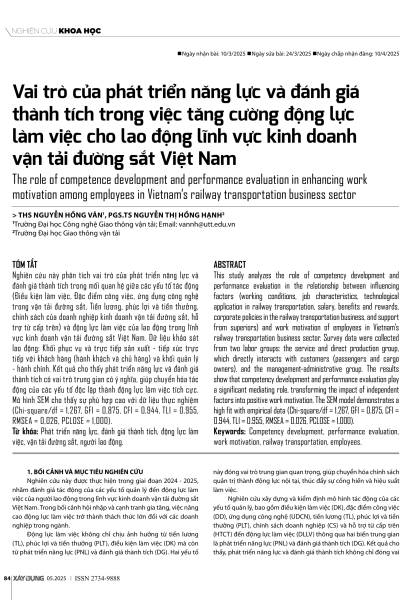 Vai trò của phát triển năng lực và đánh giá thành tích trong việc tăng cường động lực làm việc cho lao động lĩnh vực kinh doanh vận tải đường sắt Việt Nam