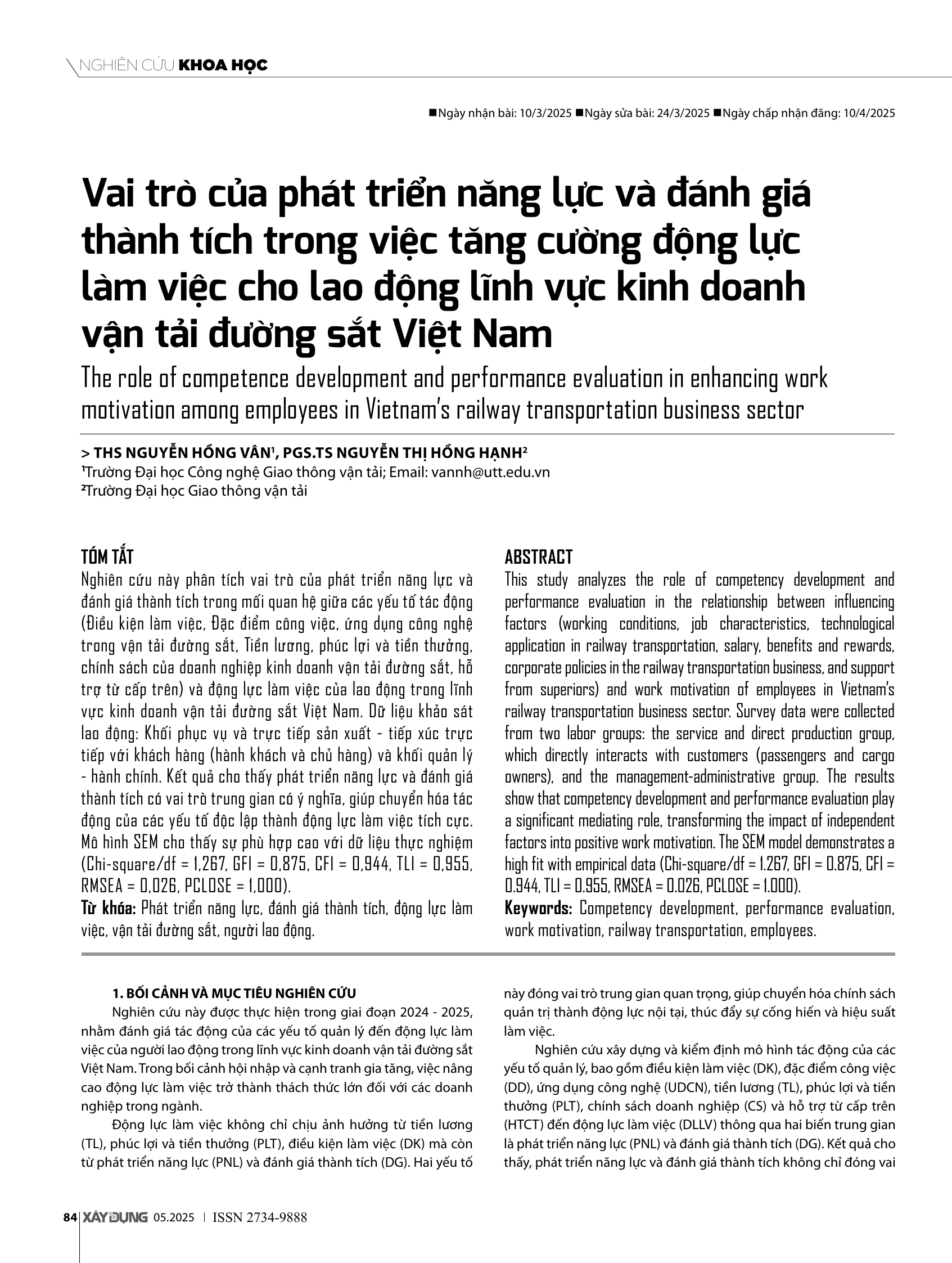 Vai trò của phát triển năng lực và đánh giá thành tích trong việc tăng cường động lực làm việc cho lao động lĩnh vực kinh doanh vận tải đường sắt Việt Nam