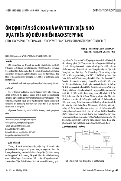 Ổn định tần số cho nhà máy thủy điện nhỏ dựa trên bộ điều khiển backstepping