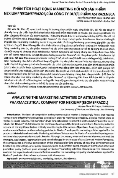 Phân tích hoạt động marketing đối với sản phẩm Nexium (Esomeprazol) của công ty dược phẩm Astrazeneca