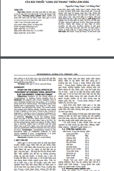 Nghiên cứu tác dụng điều trị viêm gan virus B mạn tính của bài thuốc “Long sài thang” trên lâm sàng