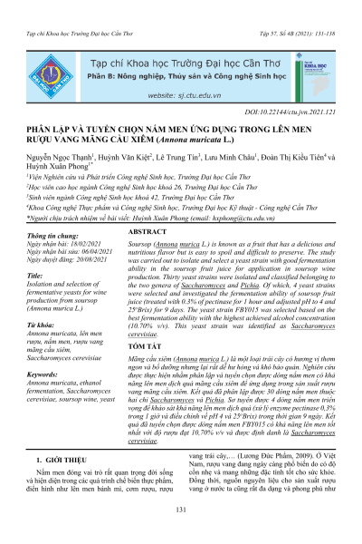 Phân lập và tuyển chọn nấm men ứng dụng trong lên men rượu vang mãng cầu xiêm