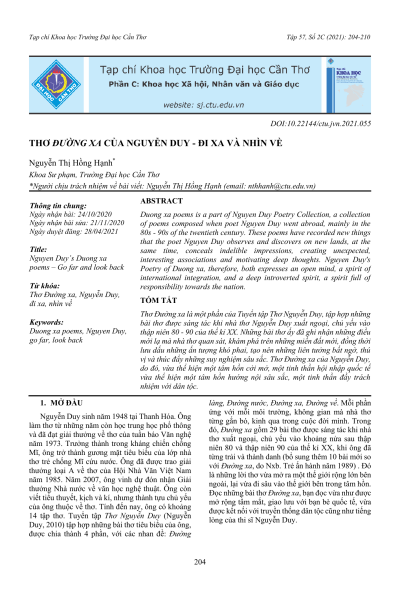 Thơ Đường xa của Nguyễn Duy - đi xa và nhìn về