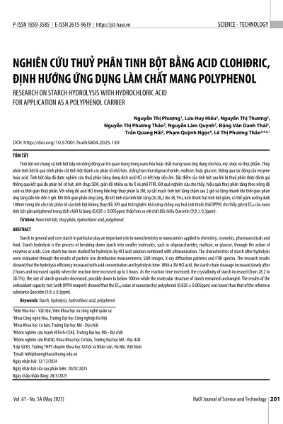 Nghiên cứu thủy phân tinh bột bằng acid clohidric, định hướng ứng dụng làm chất mang polyphenol