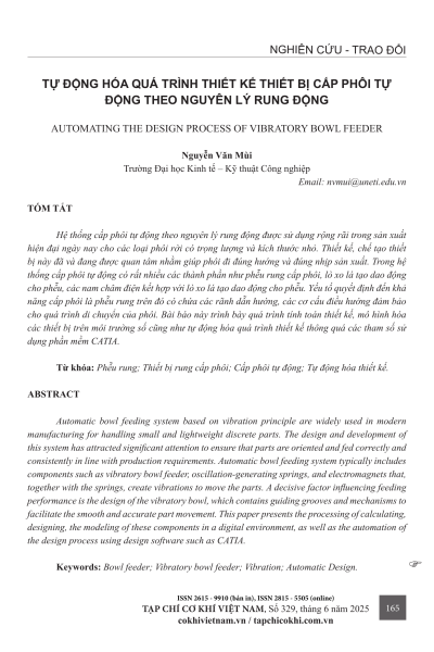 Tự động hóa quá trình thiết kế thiết bị cấp phôi tự động theo nguyên lý rung động