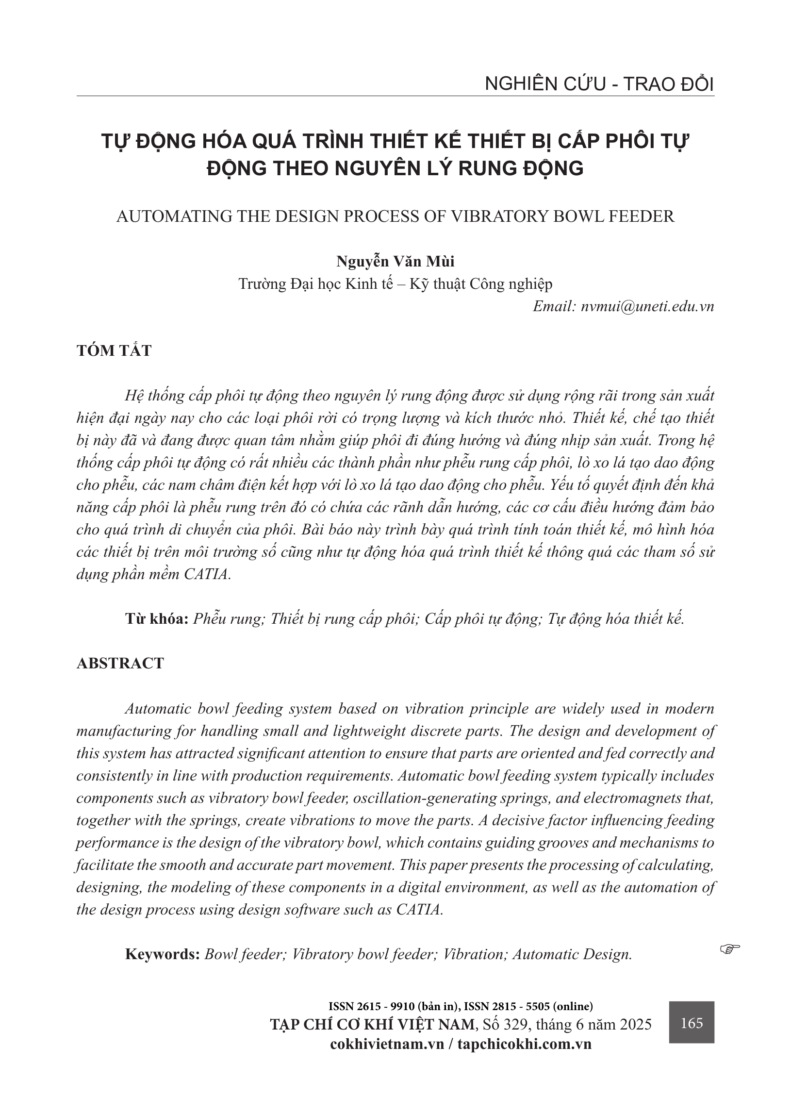 Tự động hóa quá trình thiết kế thiết bị cấp phôi tự động theo nguyên lý rung động