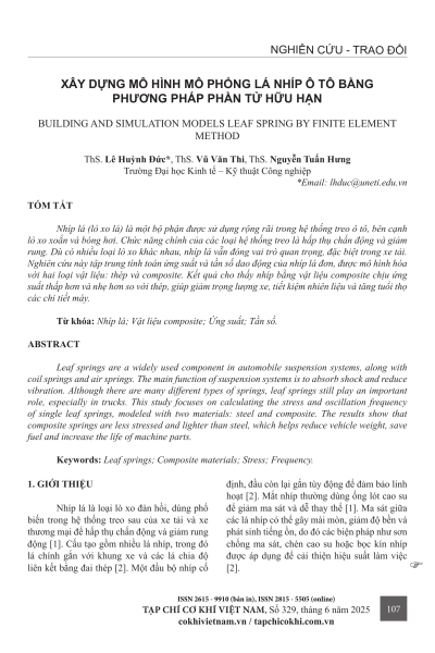 Xây dựng mô hình mô phỏng lá nhíp ô tô bằng phương pháp phần tử hữu hạn