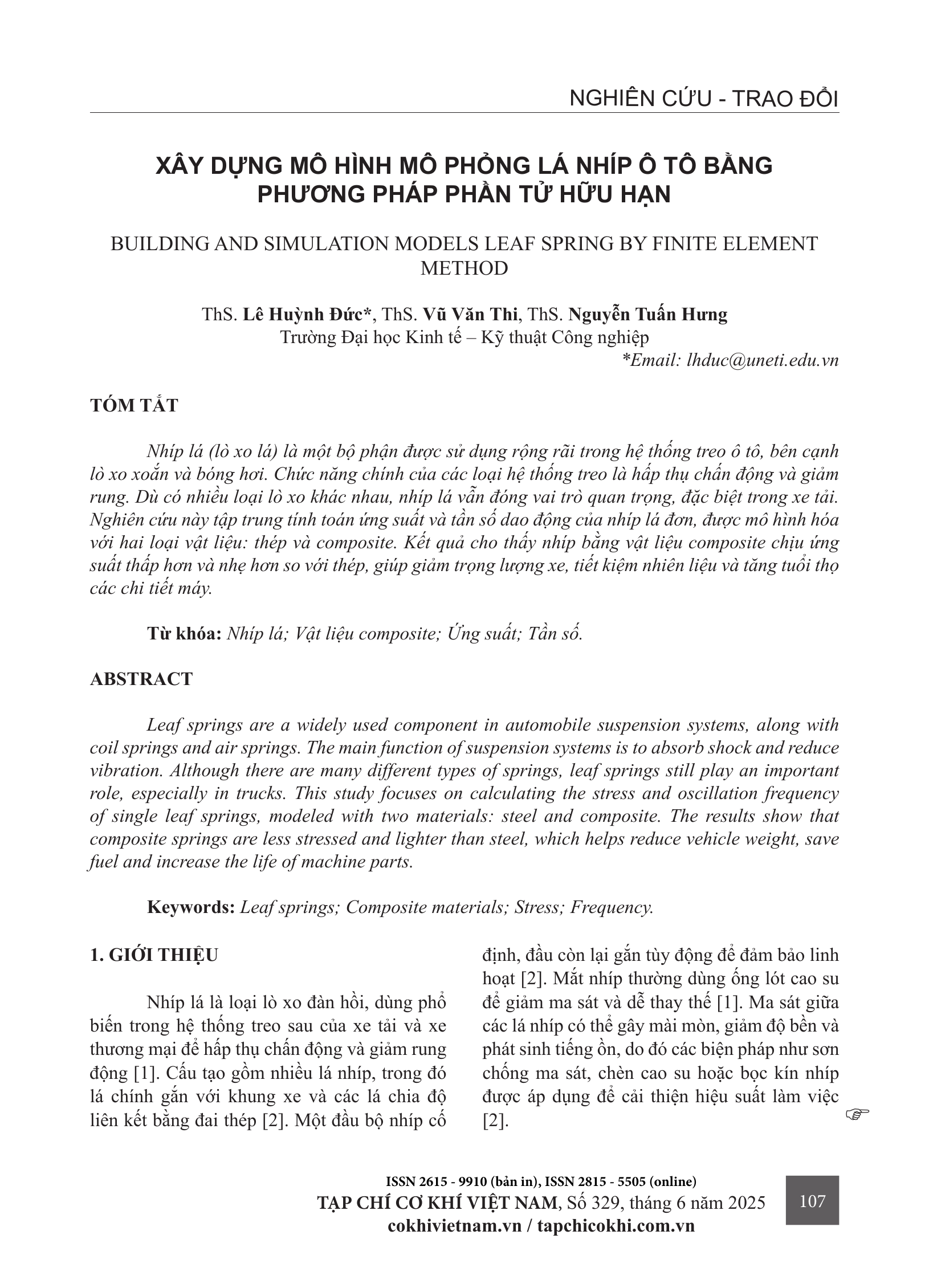 Xây dựng mô hình mô phỏng lá nhíp ô tô bằng phương pháp phần tử hữu hạn