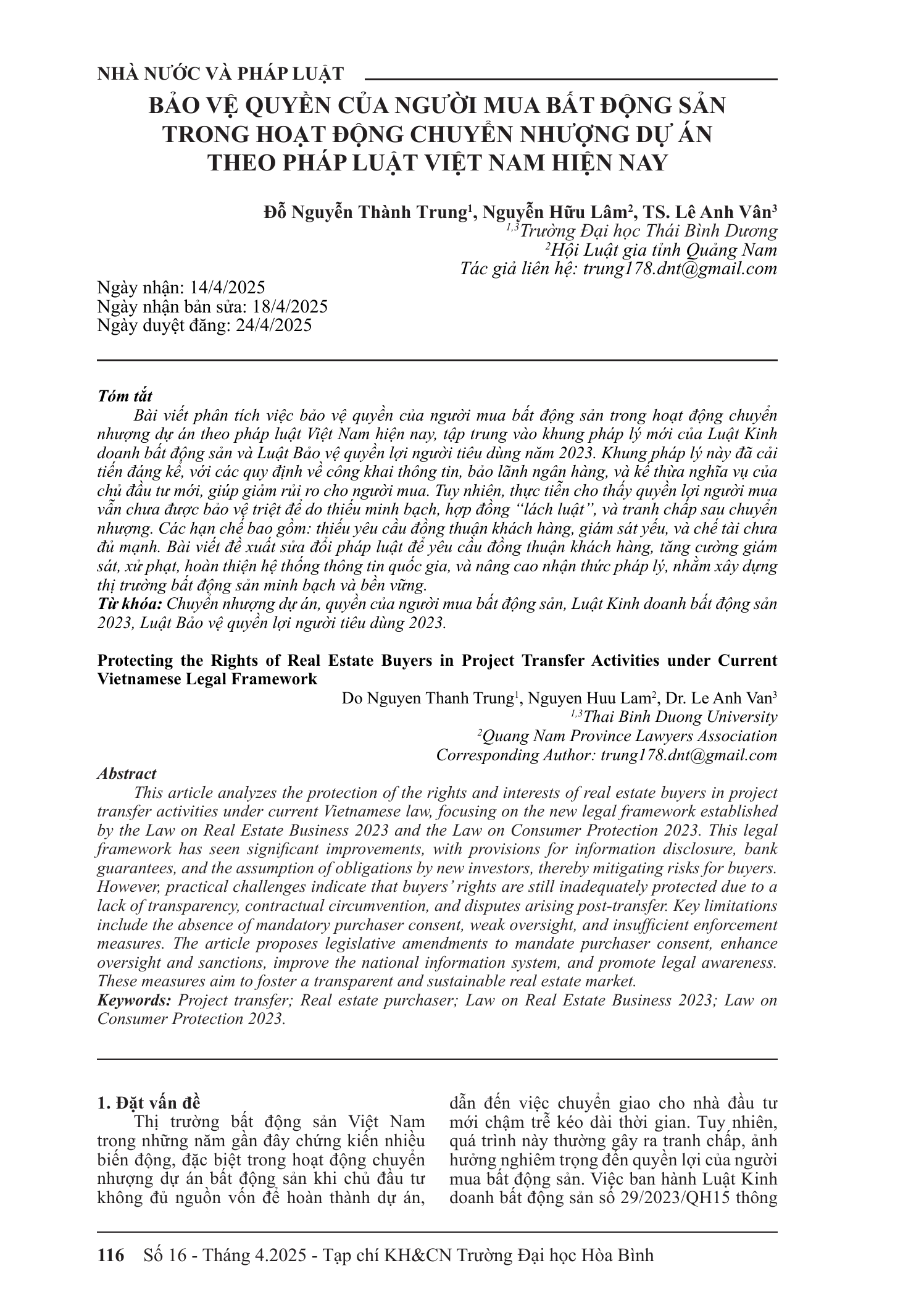 Bảo vệ quyền của người mua bất động sản trong hoạt động chuyển nhượng dự án theo pháp luật Việt Nam hiện nay