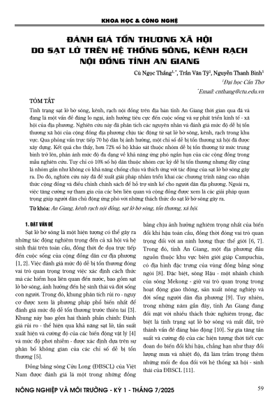 Đánh giá tổn thương xã hội do sạt lở trên hệ thống sông, kênh rạch nội đồng tỉnh An Giang