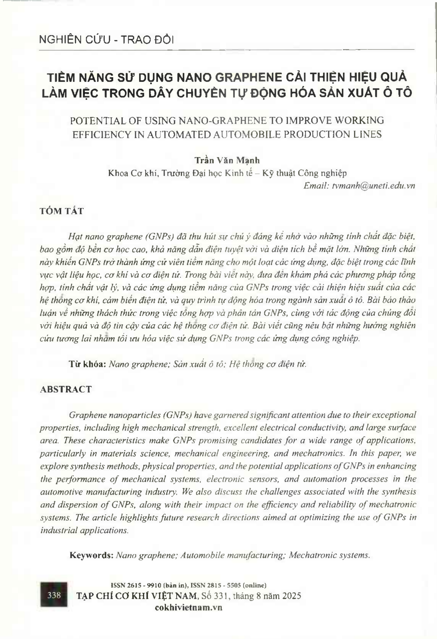 Tiềm năng sử dụng nano graphene cải thiện hiệu quả làm việc trong dây chuyền tự động hóa sản xuất ô tô
