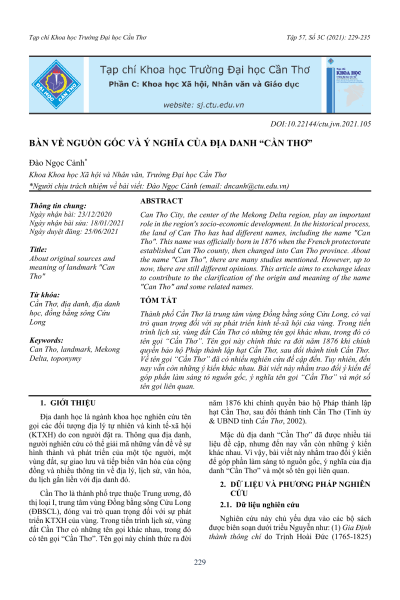 Bàn về nguồn gốc và ý nghĩa của địa danh “Cần Thơ”