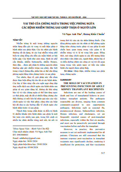 Vai trò của chủng ngừa trong việc phòng ngừa các bệnh nhiễm trùng sau ghép thận ở người lớn