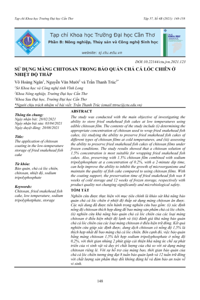 Sử dụng màng chitosan trong bảo quản chả cá lóc chiên ở nhiệt độ thấp