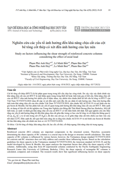 Nghiên cứu các yếu tố ảnh hưởng đến khả năng chịu cắt của cột bê tông cốt thép có xét đến ảnh hưởng của lực nén