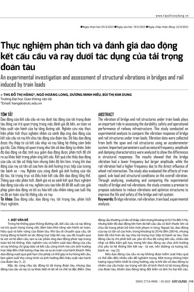 Thực nghiệm phân tích và đánh giá dao động kết cấu cầu và ray dưới tác dụng của tải trọng đoàn tàu