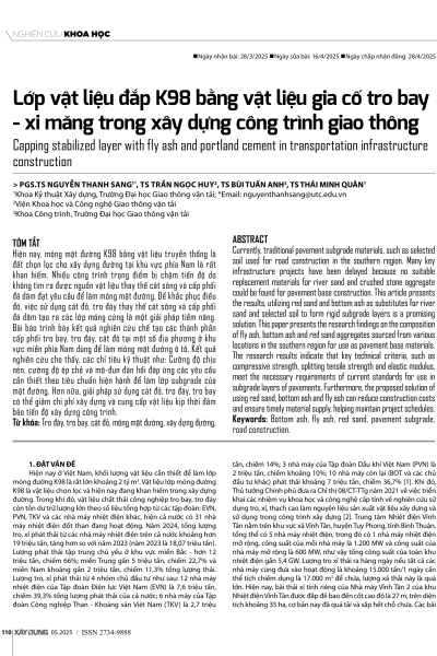 Lớp vật liệu đắp K98 bằng vật liệu gia cố tro bay - xi măng trong xây dựng công trình giao thông