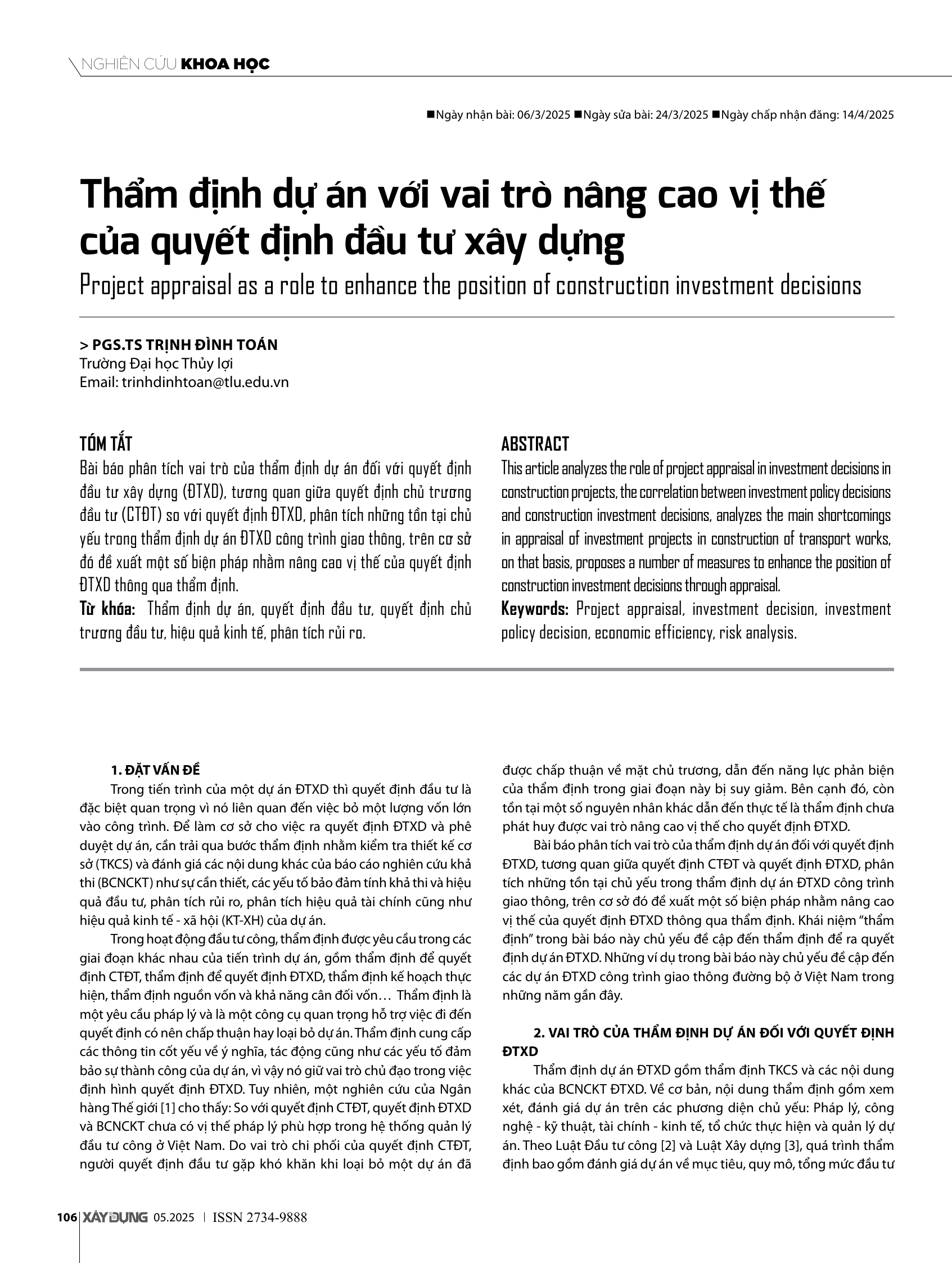 Thẩm định dự án với vai trò nâng cao vị thế của quyết định đầu tư xây dựng