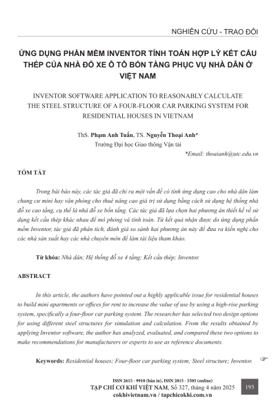 Ứng dụng phần mềm Inventor tính toán hợp lý kết cấu thép của nhà đỗ xe ô tô bốn tầng phục vụ nhà dân ở Việt Nam