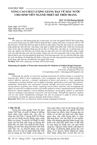 Nâng cao chất lượng giảng dạy vẽ màu nước cho sinh viên ngành thiết kế thời trang