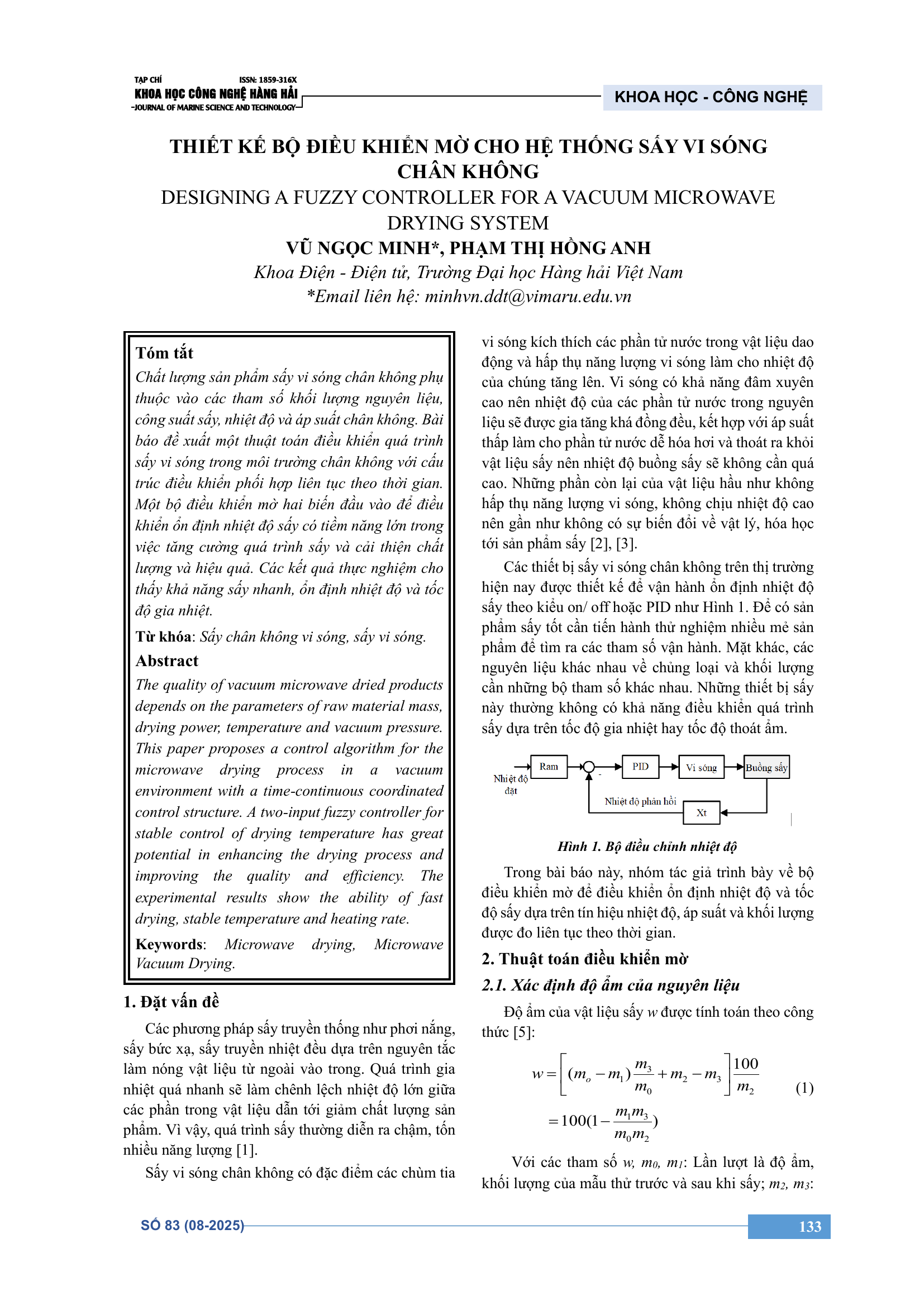 Thiết kế bộ điều khiển mờ cho hệ thống sấy vi sóng chân không