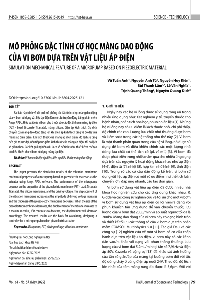 Mô phỏng đặc tính cơ học màng dao động của vi bơm dựa trên vật liệu áp điện