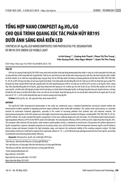 Tổng hợp nano compozit Ag₃VO₄/GO cho quá trình quang xúc tác phân hủy RR195 dưới ánh sáng khả kiến LED