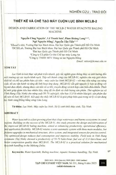 Thiết kế và chế tạo máy cuộn lục bình MCLB-2