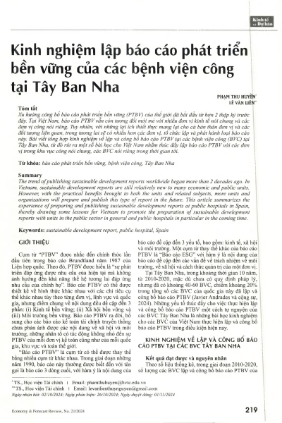 Kinh nghiệm lập báo cáo phát triển bền vững của các bệnh viện công tại Tây Ban Nha