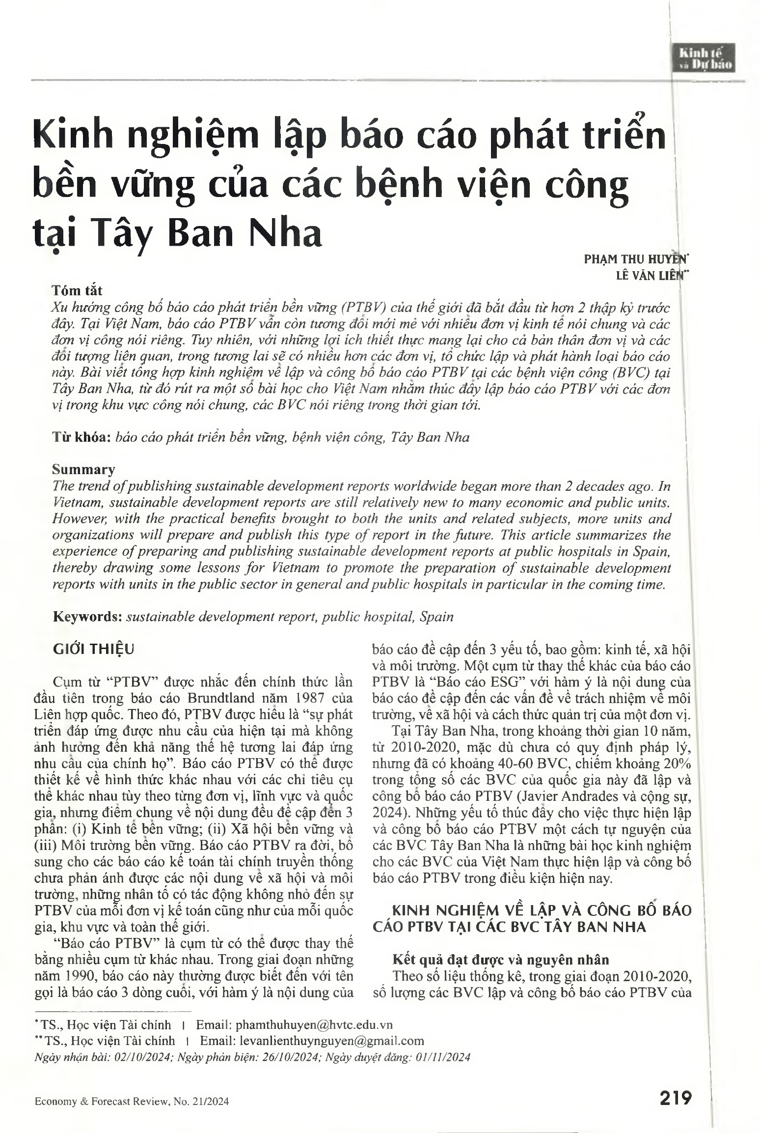 Kinh nghiệm lập báo cáo phát triển bền vững của các bệnh viện công tại Tây Ban Nha