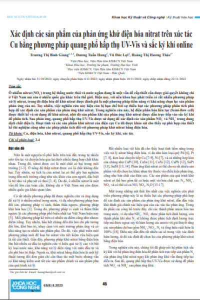 Xác định các sản phẩm của phản ứng khử điện hóa nitrat trên xúc tác Cu bằng phương pháp quang phổ hấp thụ UV-Vis và sắc ký khí online