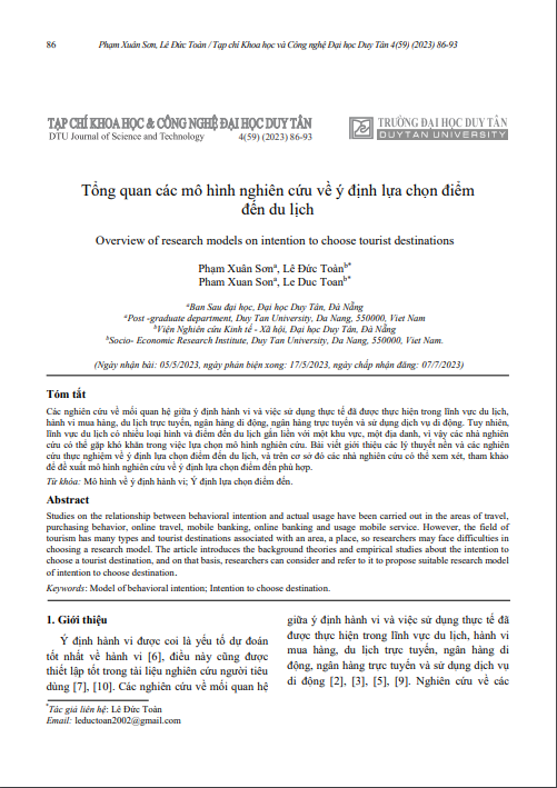 Tổng quan các mô hình nghiên cứu về ý định lựa chọn điểm đến du lịch