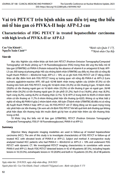 Vai trò PET/CT trên bệnh nhân sau điều trị ung thư biểu mô tế bào gan có PIVKA-II hoặc AFP-L3 cao