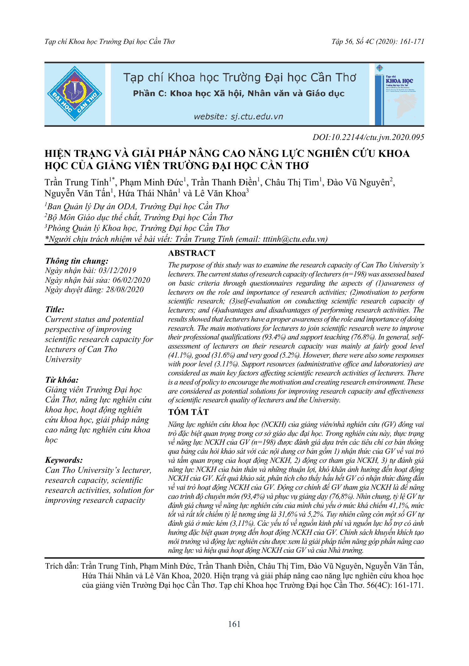 Hiện trạng và giải pháp nâng cao năng lực nghiên cứu khoa học của giảng viên Trường Đại học Cần Thơ