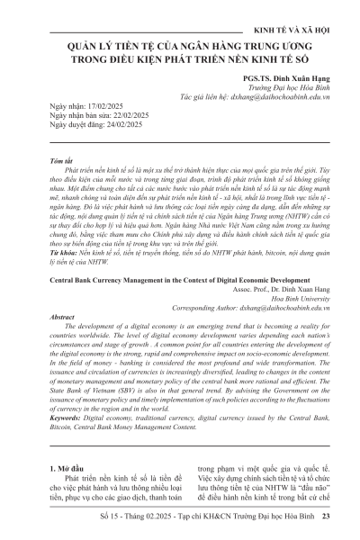 Quản lý tiền tệ của ngân hàng trung ương trong điều kiện phát triển nền kinh tế số