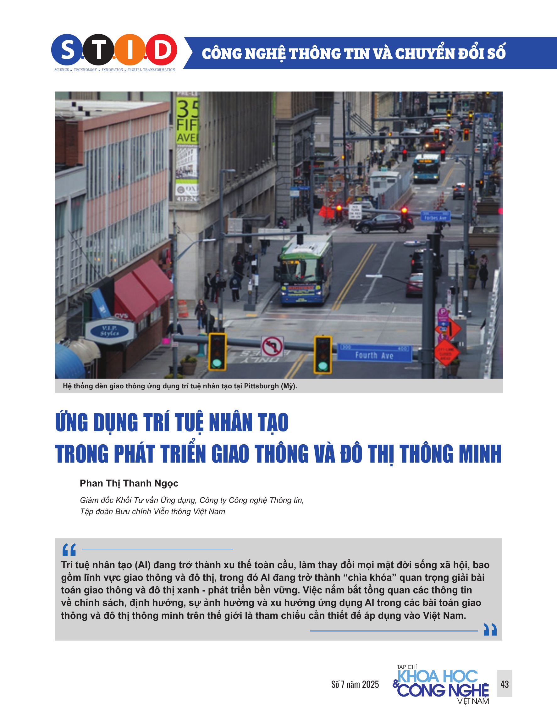 Ứng dụng trí tuệ nhân tạo trong phát triển giao thông và đô thị thông minh