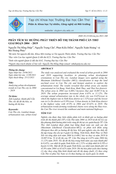 Phân tích xu hướng phát triển đô thị thành phố Cần Thơ giai đoạn 2004 – 2019
