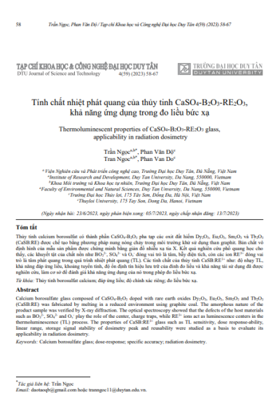 Tính chất nhiệt phát quang của thủy tinh CaSO4-B2O3-RE2O3, khả năng ứng dụng trong đo liều bức xạ