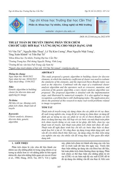 Thuật toán di truyền trong phân tích chùm cho dữ liệu rời rạc và ứng dụng cho nhận dạng ảnh
