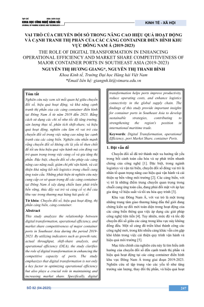 Vai trò của chuyển đổi số trong nâng cao hiệu quả hoạt động và cạnh tranh thị phần của các cảng container điển hình khu vực Đông Nam Á (2019–2023)