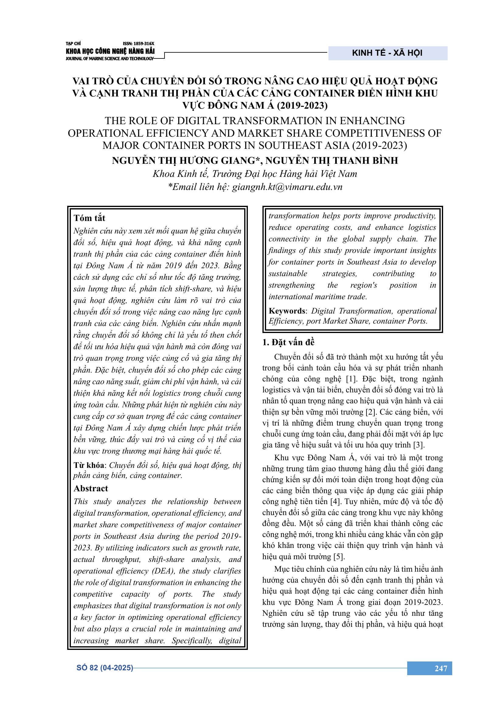 Vai trò của chuyển đổi số trong nâng cao hiệu quả hoạt động và cạnh tranh thị phần của các cảng container điển hình khu vực Đông Nam Á (2019–2023)