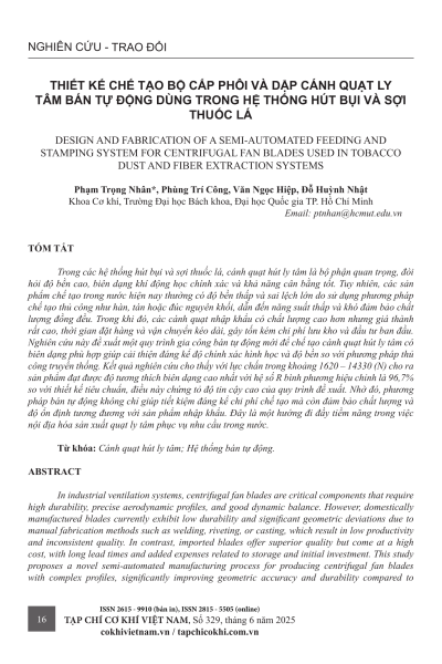 Thiết kế chế tạo bộ cấp phôi và dập cánh quạt ly tâm bán tự động dùng trong hệ thống hút bụi và sợi thuốc lá
