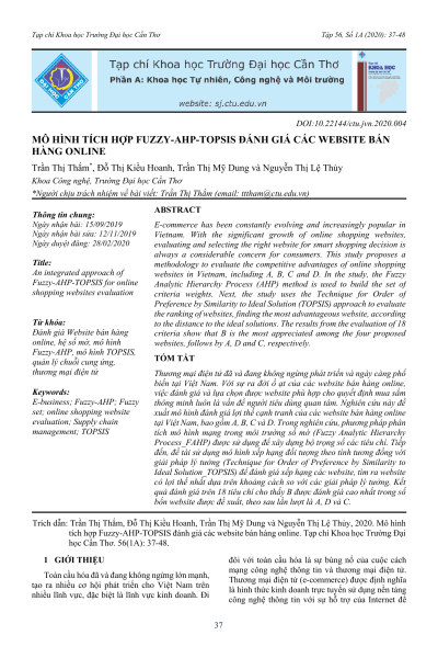 Mô hình tích hợp fuzzy-ahp-topsis đánh giá các website bán hàng online